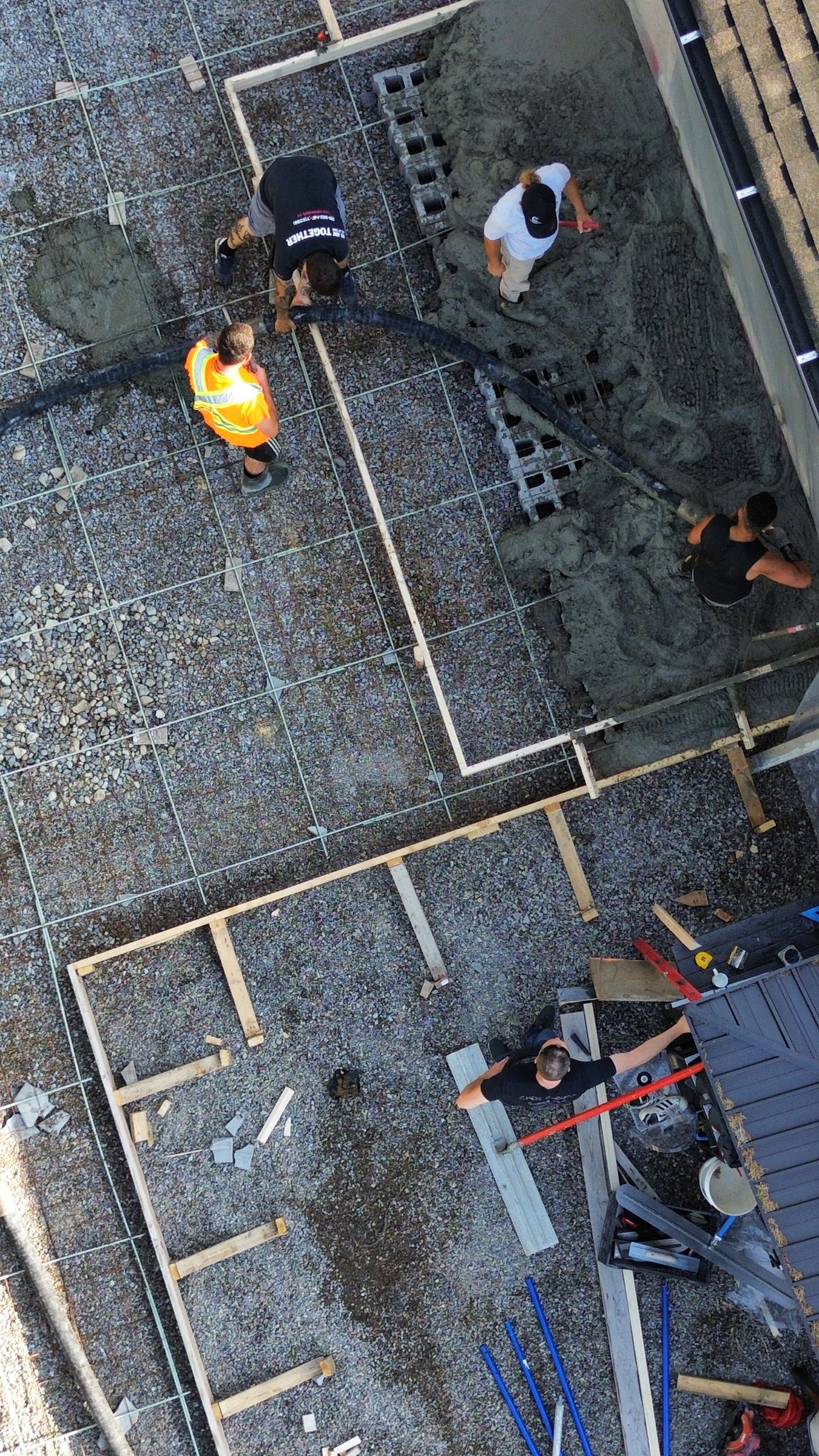 Concrete forms and rebar set before a pour